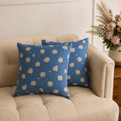 Blue Daisy Breeze Charm Printed Cushions Covers Pack of 2