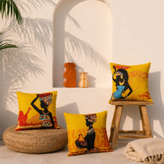 Yellow African Printed Cushion Covers Pack of 3