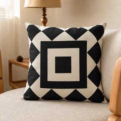 Linen Black and Off-White Printed Cushion Covers Pack of 4