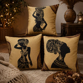 African Beige Printed Cushion Covers - Pack of 3