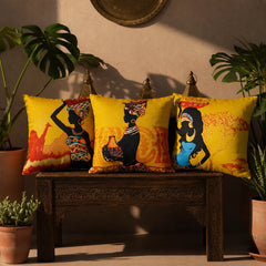 Yellow African Printed Cushion Covers Pack of 3