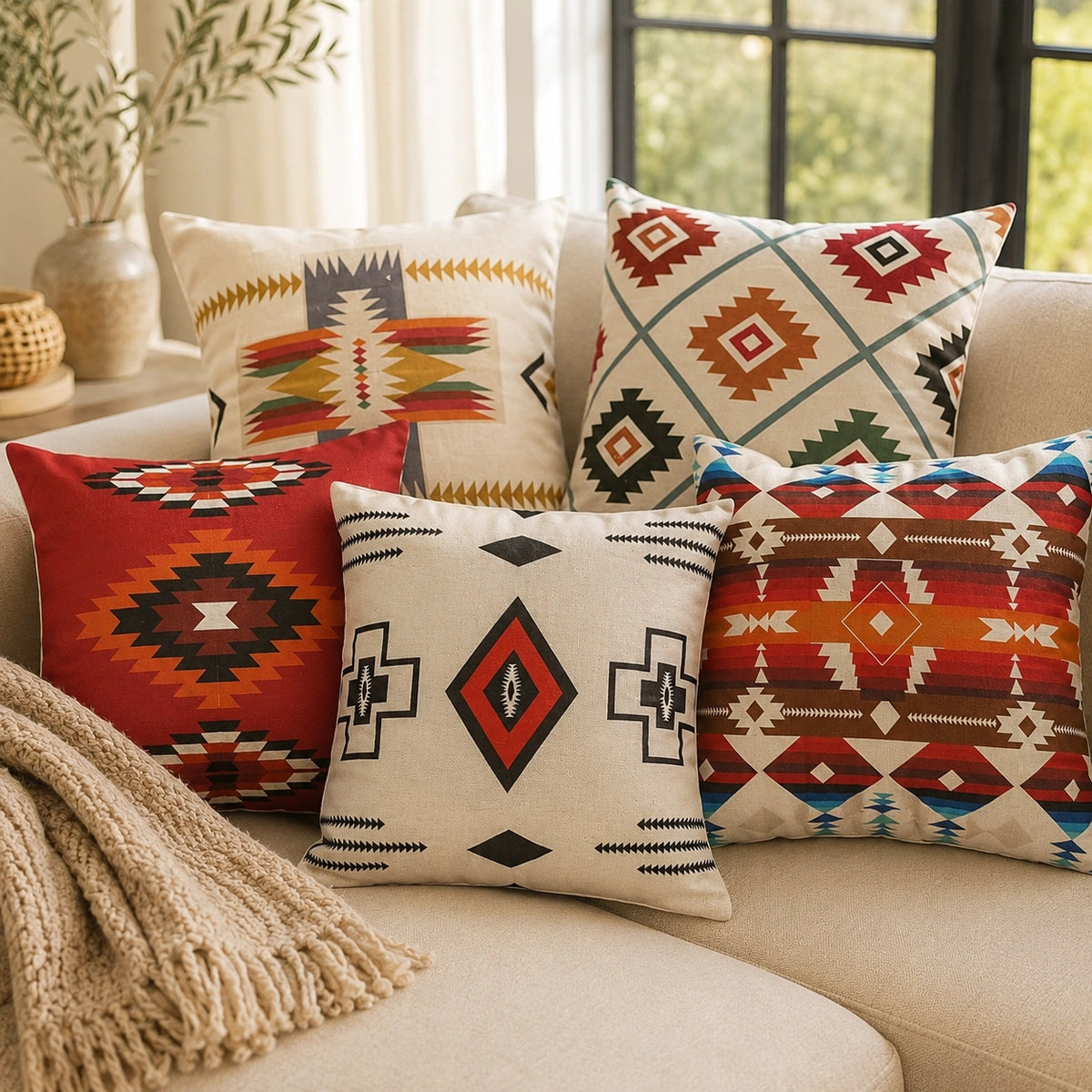 Terracotta Southwestern Printed Cushion Covers Pack of 5