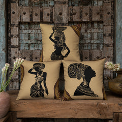 African Beige Printed Cushion Covers - Pack of 3