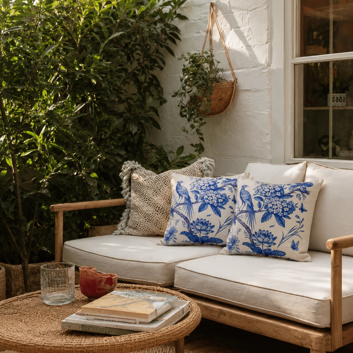 Blue Serenity Bird Printed Cushions Cover Pack of 2