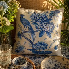 Blue Serenity Bird Printed Cushions Cover Pack of 2